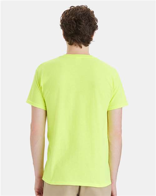 Hanes 5280 Safety Green — on model back