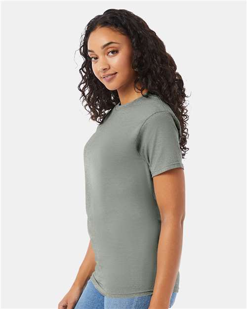 Hanes 5280 Stonewashed Green — on model side