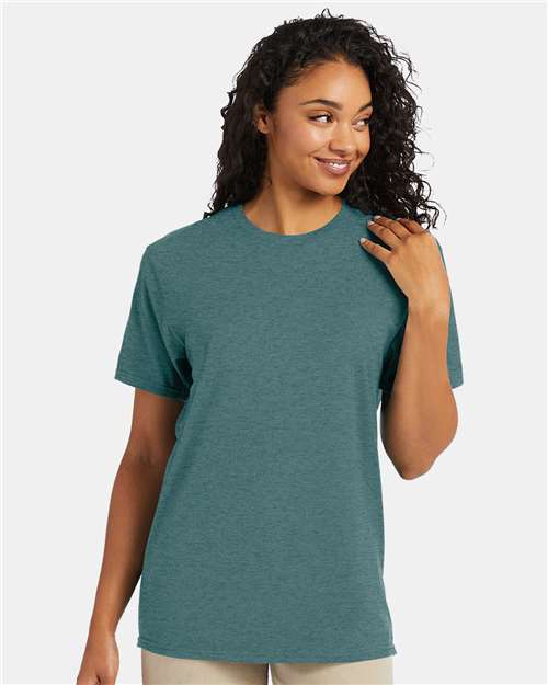 Hanes 4980 Cactus Heather — on model front