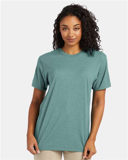 Hanes 4980 Marbled Green Clay — on model front