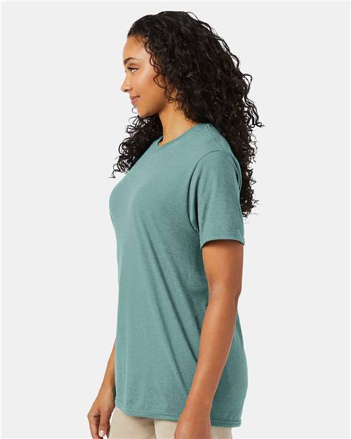 Hanes 4980 Marbled Green Clay — on model side