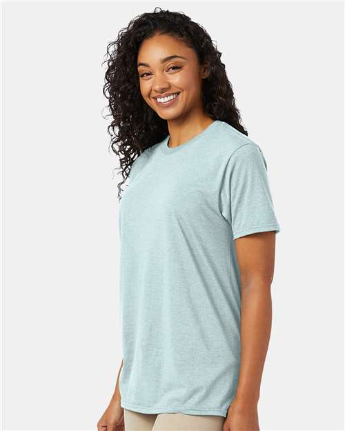 Hanes 4980 Marbled Ice Fall — on model side