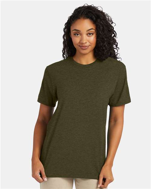 Hanes 4980 Military Green Heather — on model front