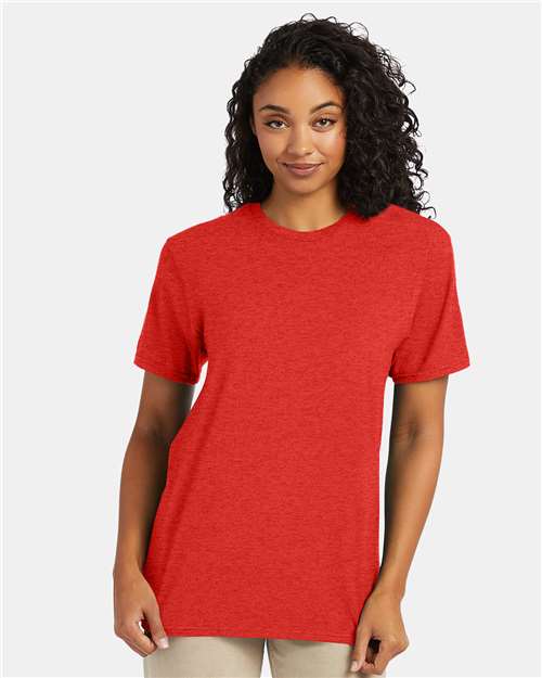 Hanes 4980 Poppy Red Heather — on model front