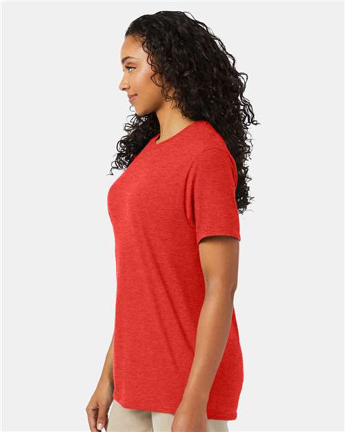 Hanes 4980 Poppy Red Heather — on model side