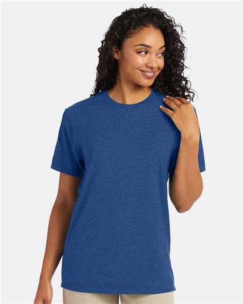Hanes 4980 Regal Navy Heather — on model front