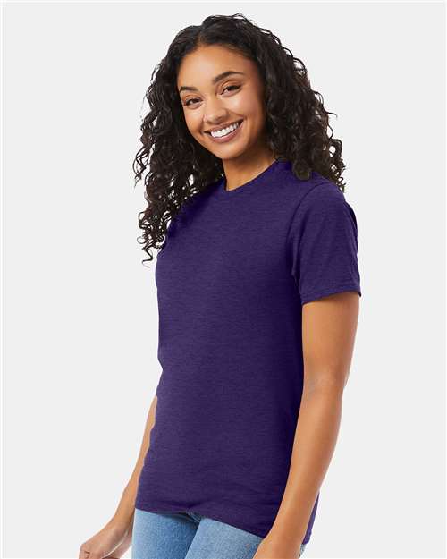 Hanes 5180 Grape Smash Heather — on model side