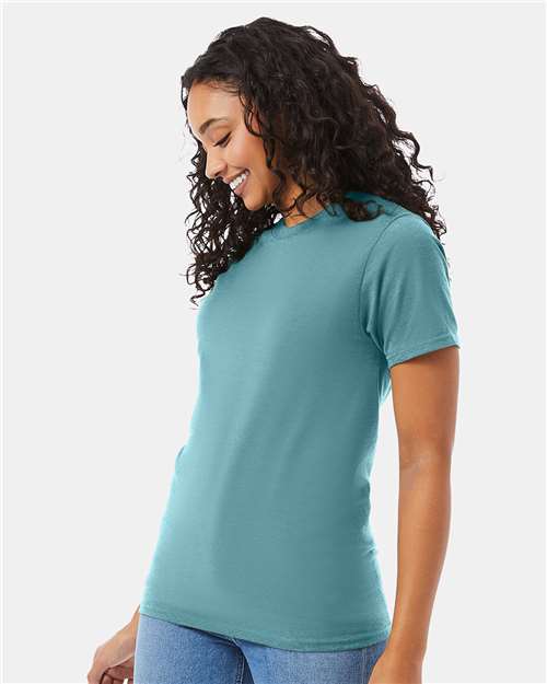 Hanes 5180 Green Clay — on model side