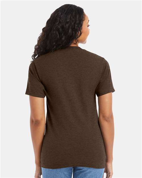 Hanes 5180 Heather Brown — on model back