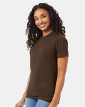 Hanes 5180 Heather Brown — on model side