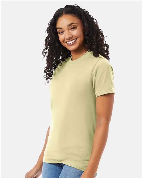Hanes 5180 Lemon Meringue — on model side
