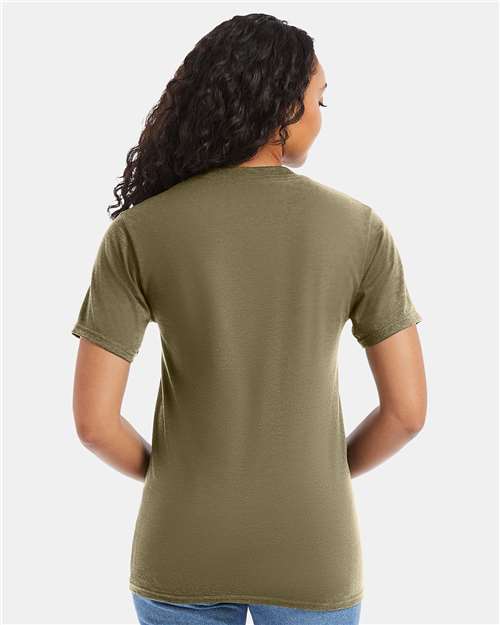 Hanes 5180 Oregano — on model back