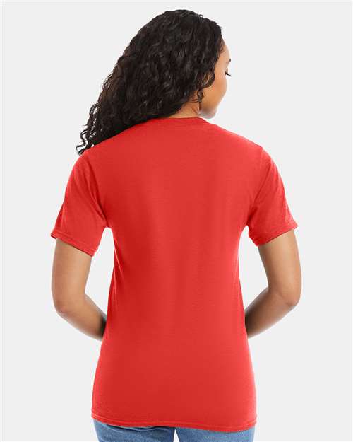 Hanes 5180 Poppy Red — on model back