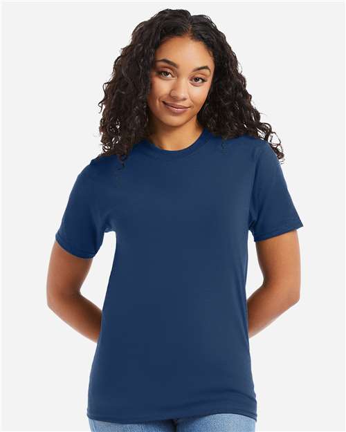 Hanes 5180 Regal Navy — on model front
