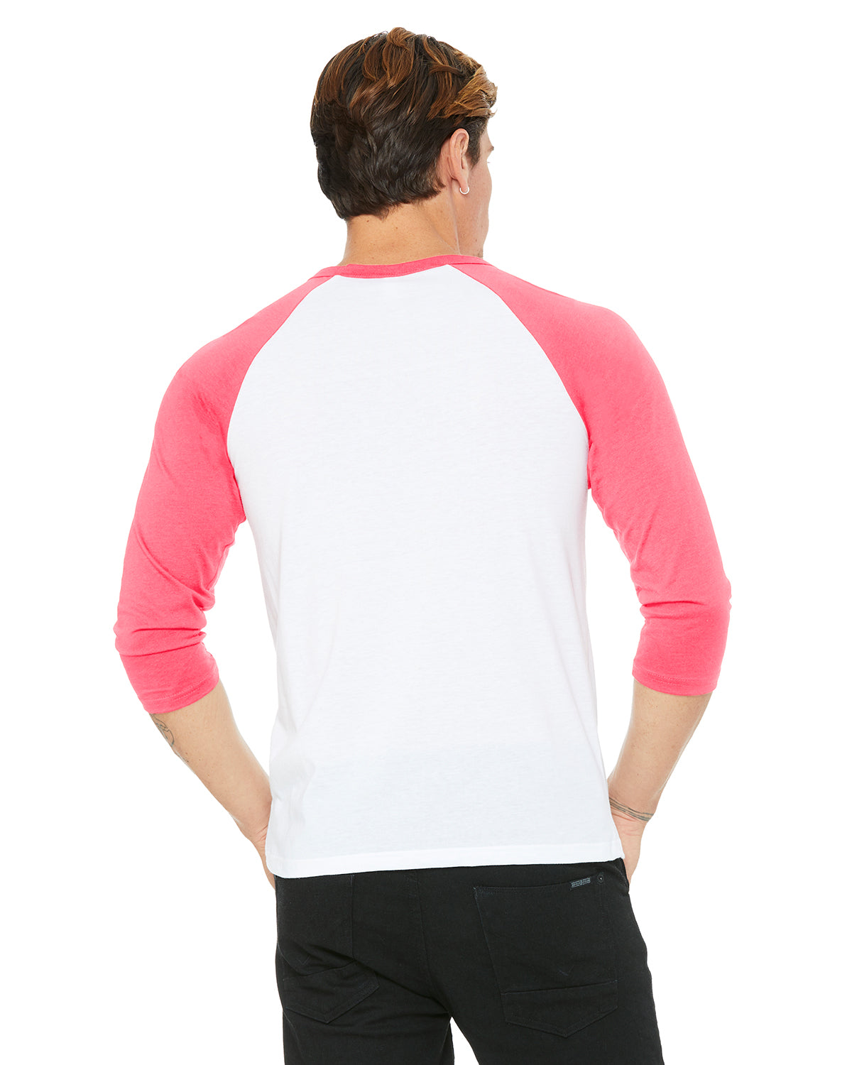 Unisex 3/4-Sleeve Baseball T-Shirt - White / Neon Pink
