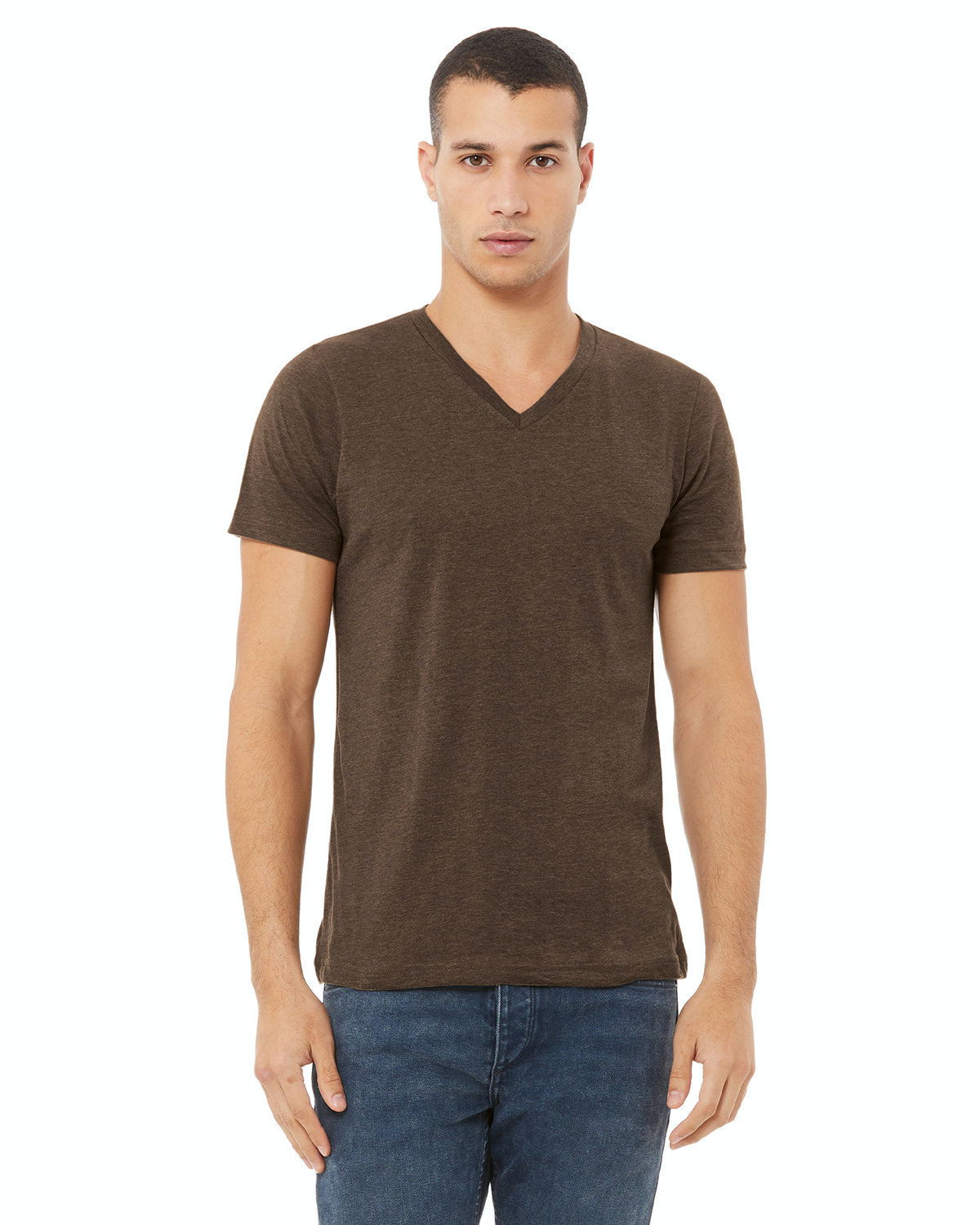 Unisex Jersey Short-Sleeve V-Neck T-Shirt - Heather Brown