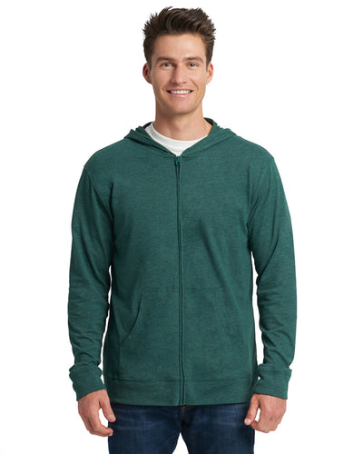 Unisex Sueded Full-Zip Hoodie - Heather Forest Green