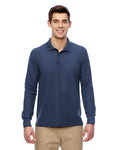 Unisex Double Piqué Long-Sleeve Polo - Navy