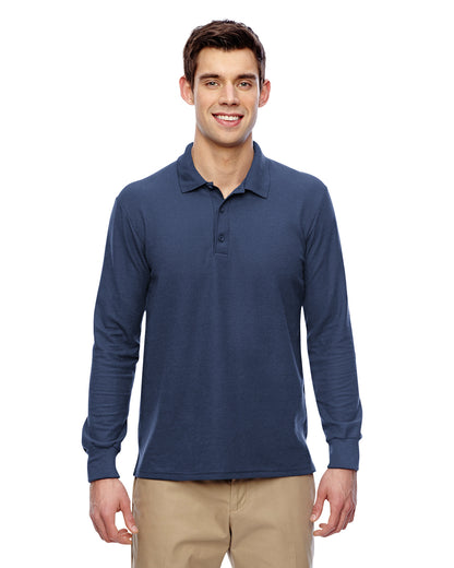 Unisex Double Piqué Long-Sleeve Polo - Navy