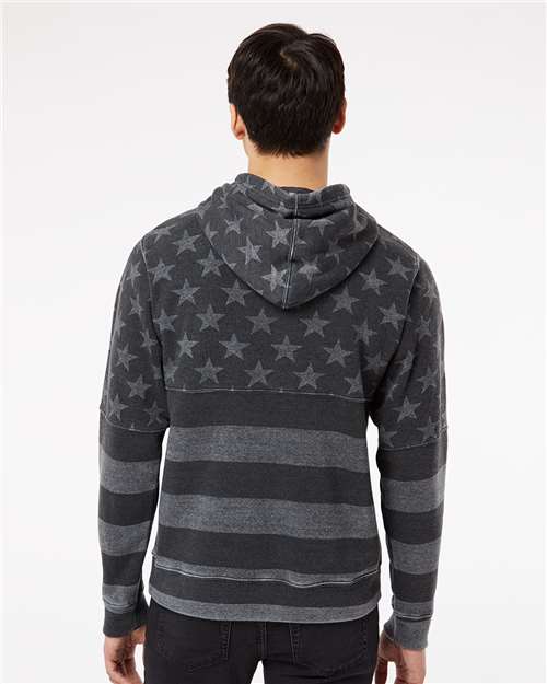J. America 8871 Black Stars & Stripes Triblend — on model back
