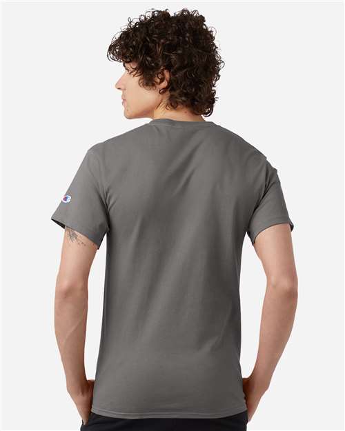 Champion T425 Stone Grey — on model back