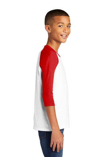 Youth Heavy Cotton��� 3/4-Raglan Sleeve T-Shirt - White / Red