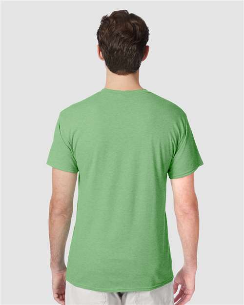 Hanes 42TB True Green Heather — on model back