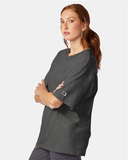 Champion T105 Charcoal Heather — on model side