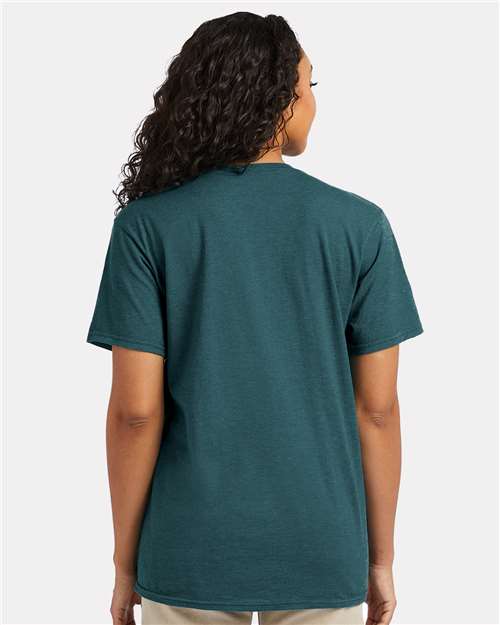 Hanes 4980 Jade Pine Heather — on model back