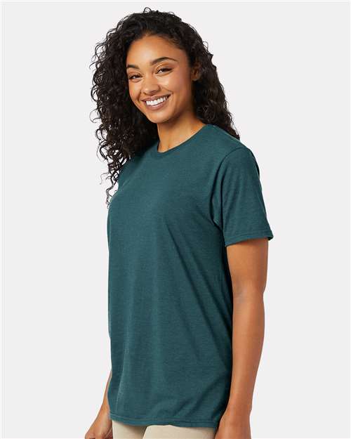 Hanes 4980 Jade Pine Heather — on model side