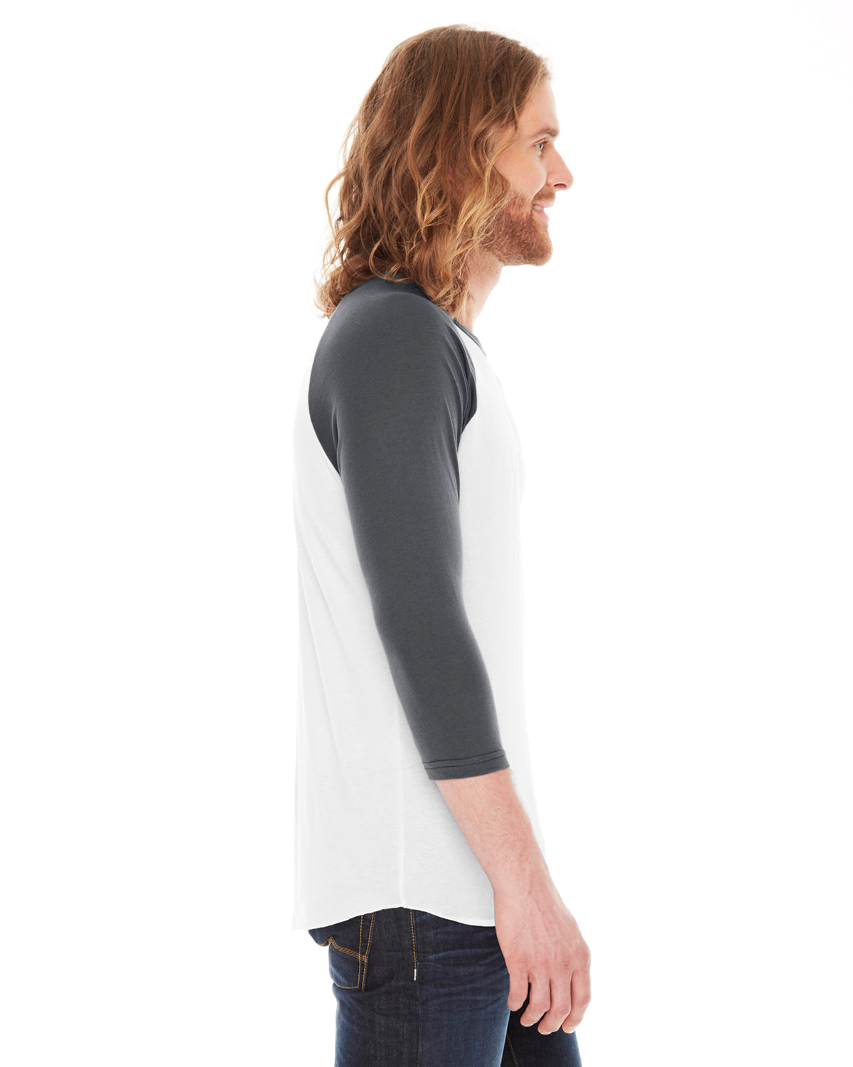Unisex Poly-Cotton 3/4-Sleeve Raglan T-Shirt - White / Asphalt