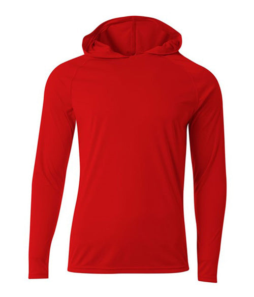 A4 Unisex Cooling Long Sleeve Hooded Tee - Scarlet