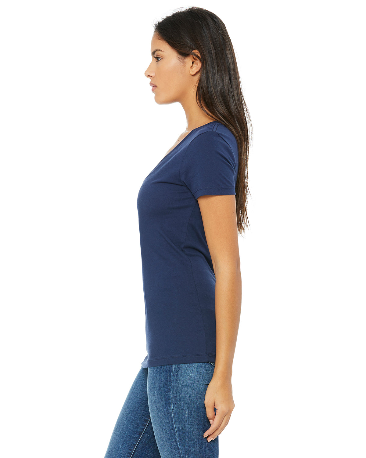 Ladies' Jersey Short-Sleeve Deep V-Neck T-Shirt - Navy