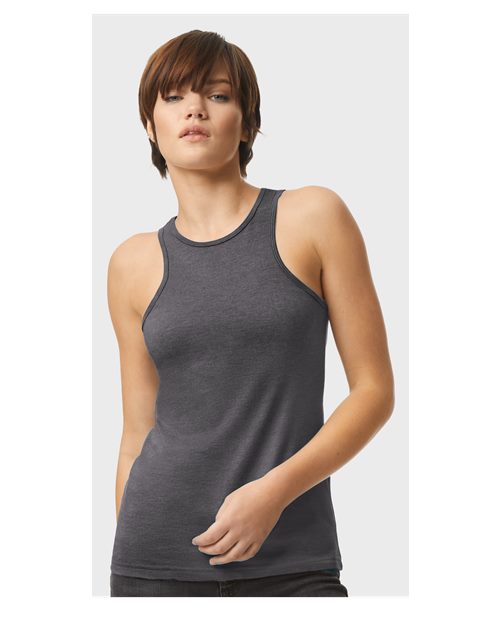 American Apparel 101CVC Heather Charcoal — on model front