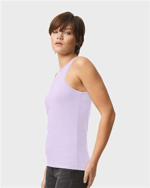 American Apparel 101CVC Heather Lilac — on model side
