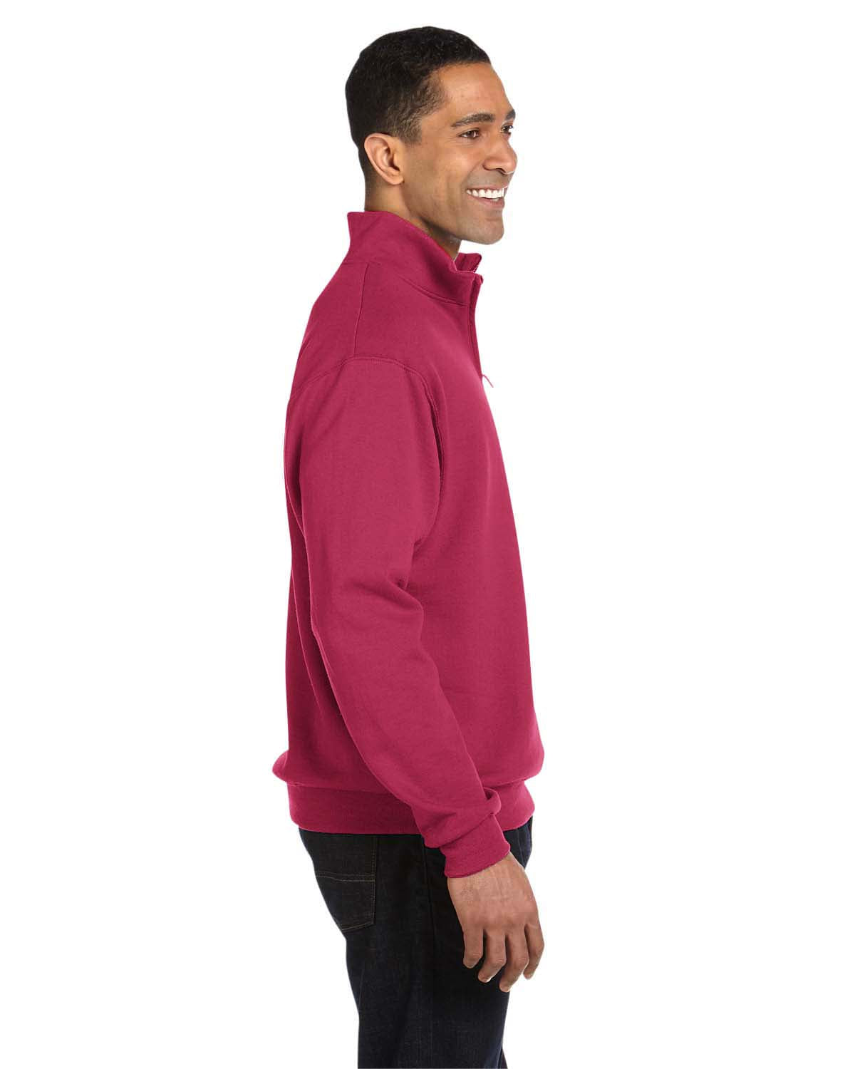 Unisex NuBlend® Quarter-Zip Cadet Collar Sweatshirt - Vintage Heather / Red