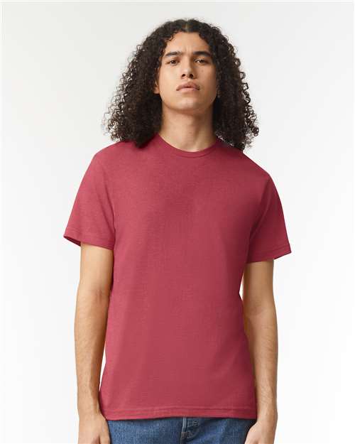 American Apparel 2001CVC Heather Cardinal — on model front