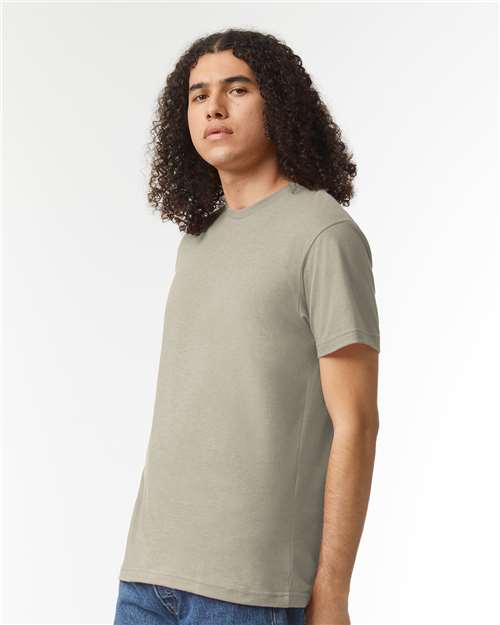 American Apparel 2001CVC Heather Khaki — on model side