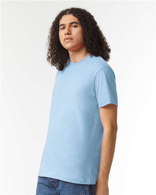 American Apparel 2001CVC Heather Light Blue — on model side