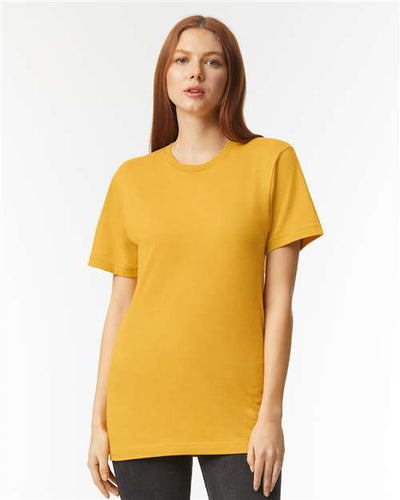 American Apparel 2001CVC Heather Mustard — on model front