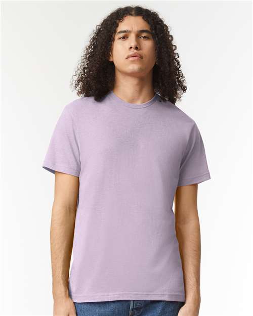 American Apparel 2001CVC Heather Lilac — on model front