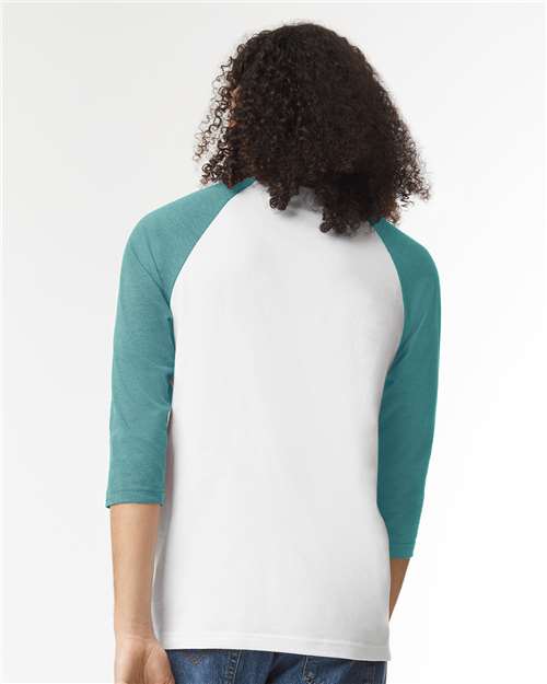 American Apparel 2003CVC White/Heather Arctic — on model back