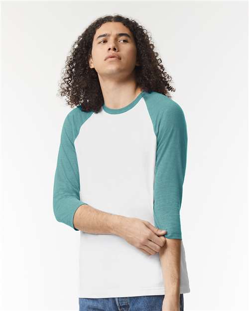 American Apparel 2003CVC White/Heather Arctic — on model front