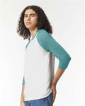 American Apparel 2003CVC White/Heather Arctic — on model side