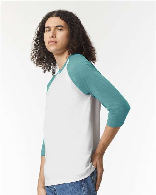 American Apparel 2003CVC White/Heather Arctic — on model side