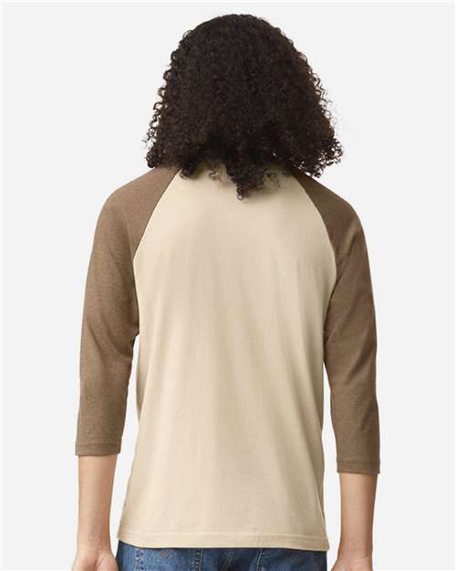 American Apparel 2003CVC Heather Bone/ Heather Army — on model back