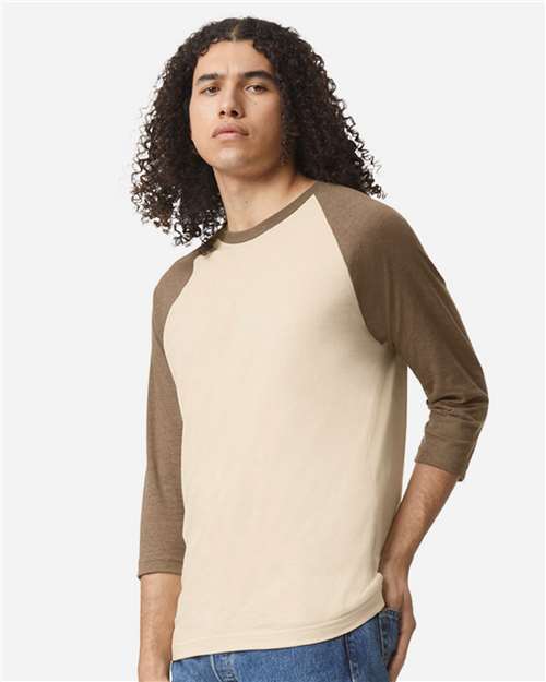 American Apparel 2003CVC Heather Bone/ Heather Army — on model side