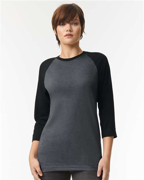 American Apparel 2003CVC Heather Charcoal/ Black — on model front