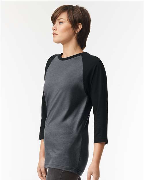American Apparel 2003CVC Heather Charcoal/ Black — on model side