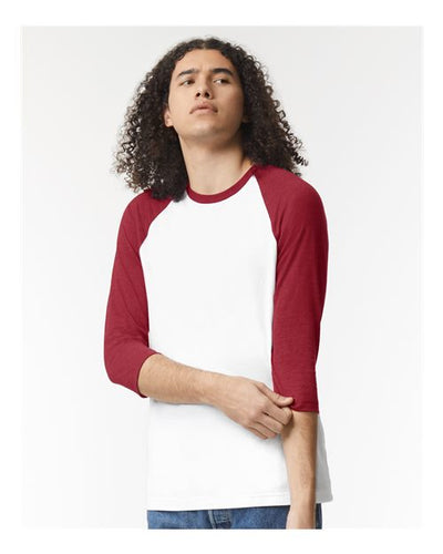 American Apparel 2003CVC White/ Heather Cardinal — on model front